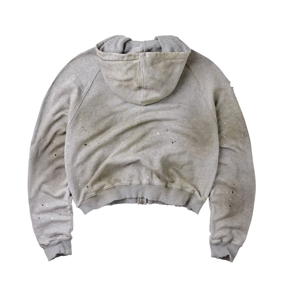 Vale Manhattan Zip Hoodie back view in washed grey with a boxy cropped shape