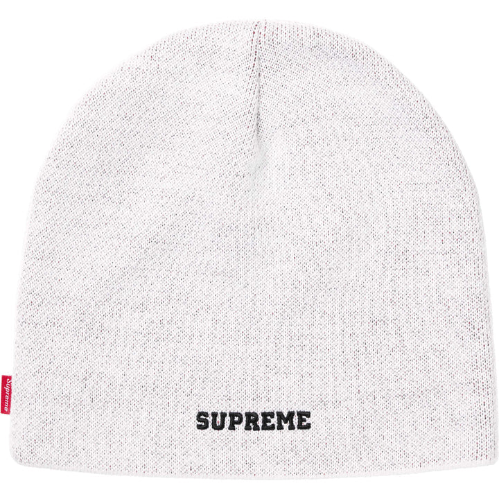 Back of the white Supreme x Nike Oval beanie with black SUPREME lettering