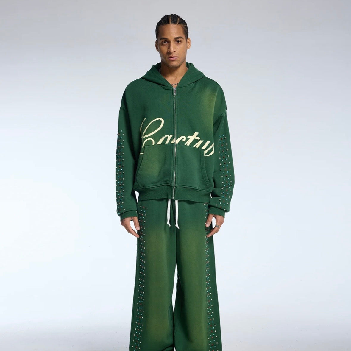 AZVA Green Hidden Crystal Zip Hoodie