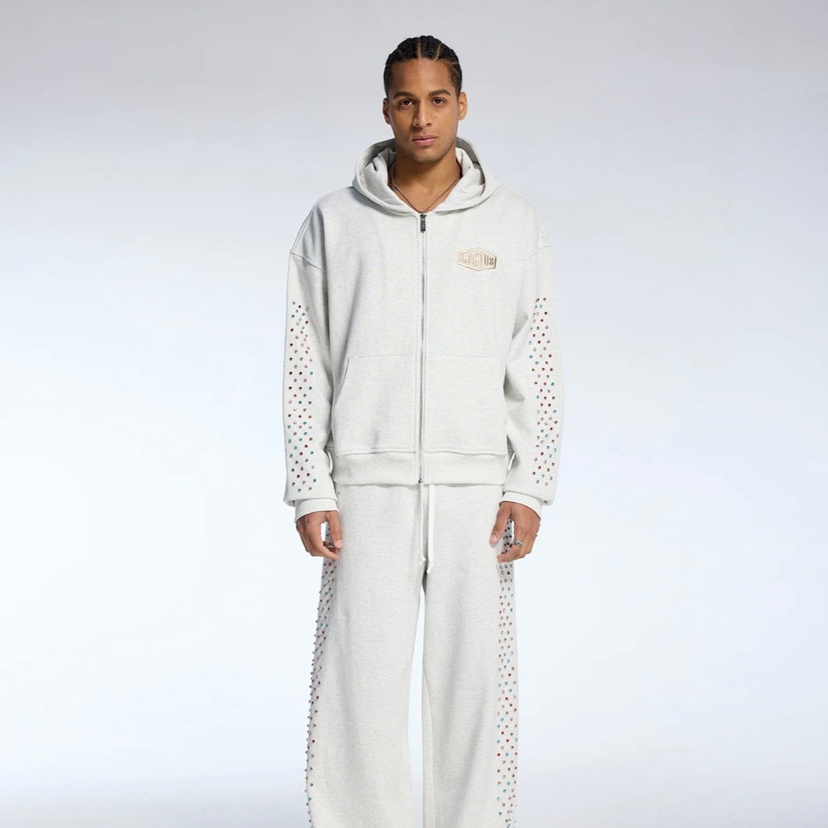 AZVA Grey Crystal Cactus Zip Hoodie