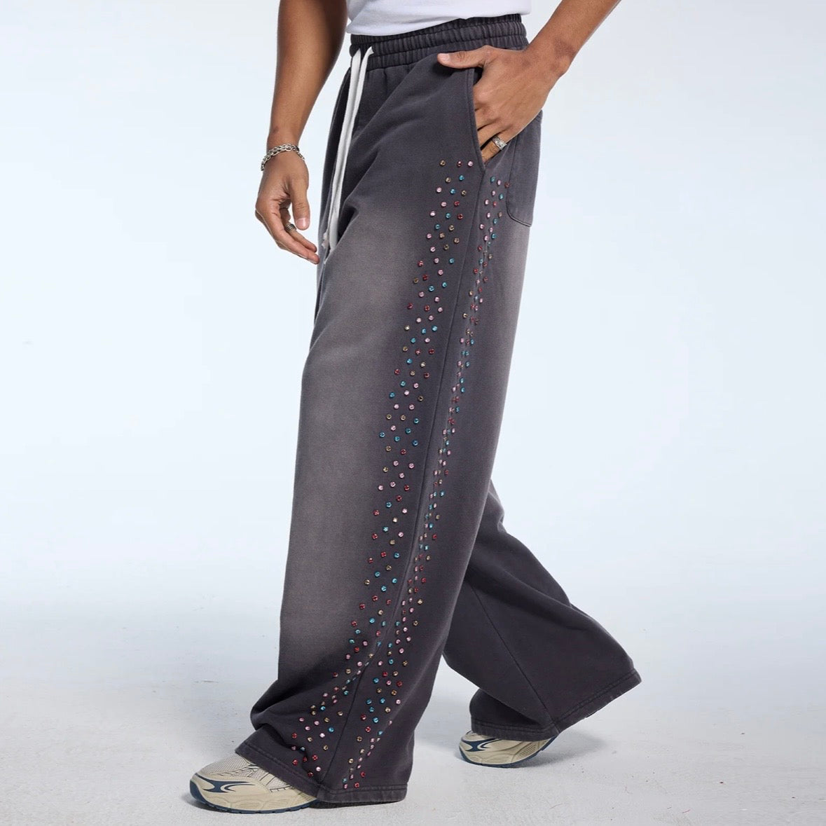 AZVA Vintage Black Crystal Cactus Sweatpants