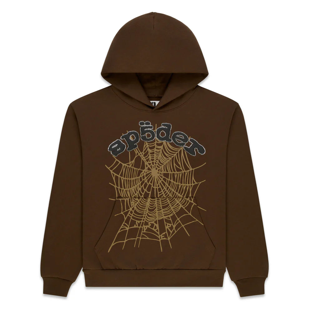 Sp5der Brown Rhinestone OG Web Hoodie