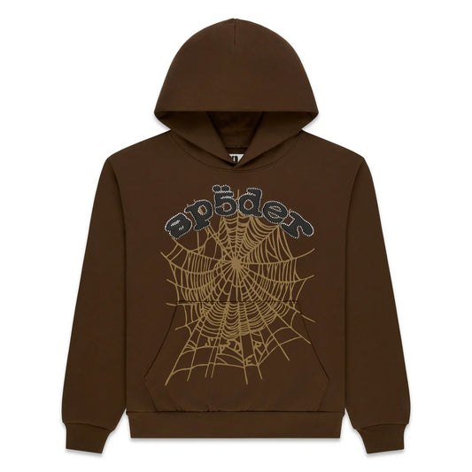 Sp5der Brown Rhinestone OG Web Hoodie