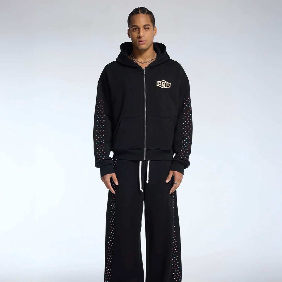 AZVA Black Crystal Cactus Zip Hoodie - Premium Streetwear – Soles