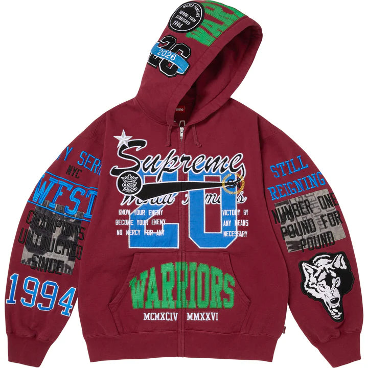 Supreme Cardinal Warriors Applique Zip Hoodie