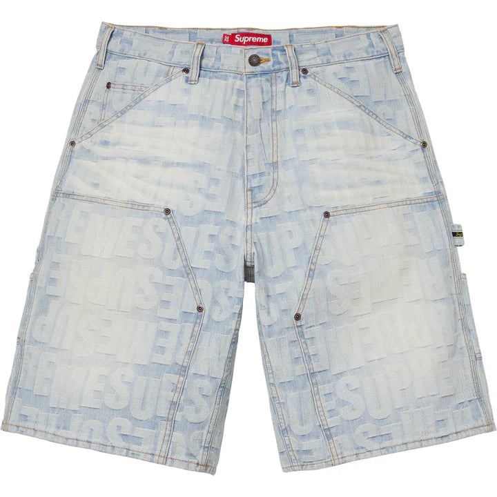 Supreme Light Washed Repeat Jacquard Double Knee Denim Shorts
