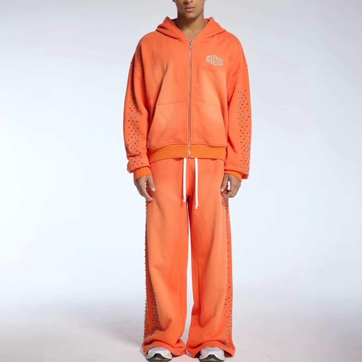 AZVA Orange Crystal Cactus Zip Hoodie