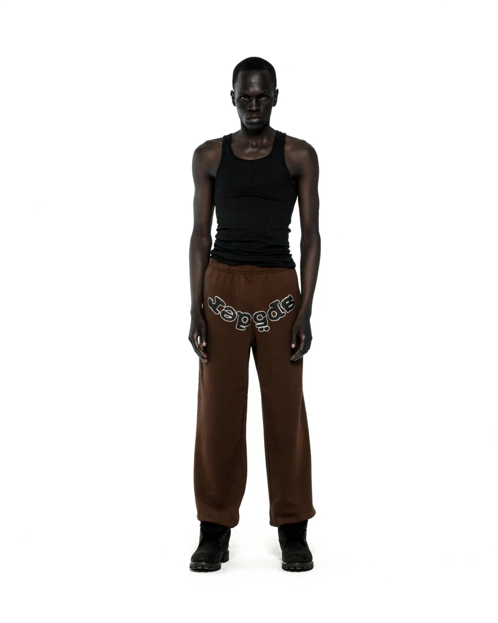 Sp5der Brown Rhinestone OG Web Sweatpants