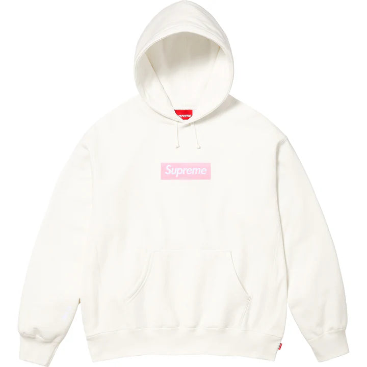 Supreme White Pink Box Logo Hoodie