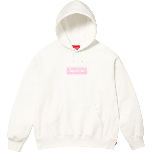 Supreme White Pink Box Logo Hoodie