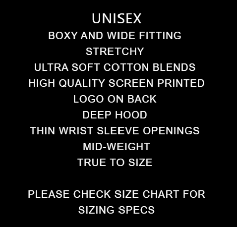GV Gallery Mateo Hoodie, spec card listing the boxy fit, back print and deep hood