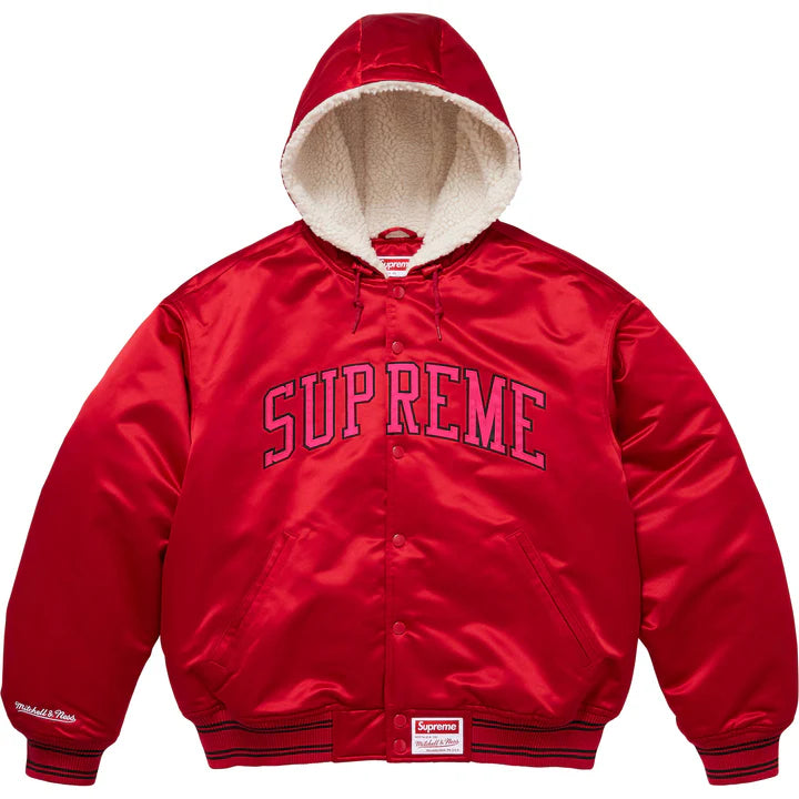 Supreme Red Mitchell & Ness Satin Varsity Jacket