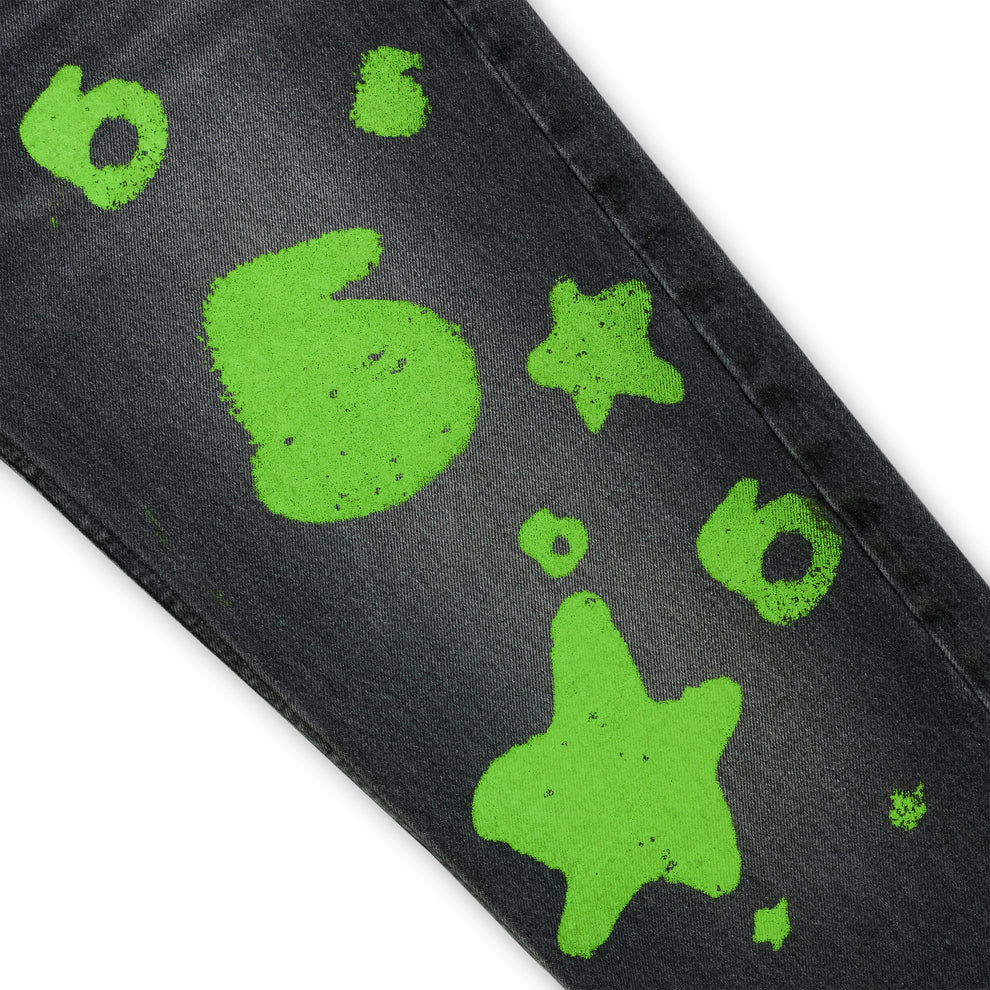 Sp5der Black Green Beluga Stamp Denim Pants