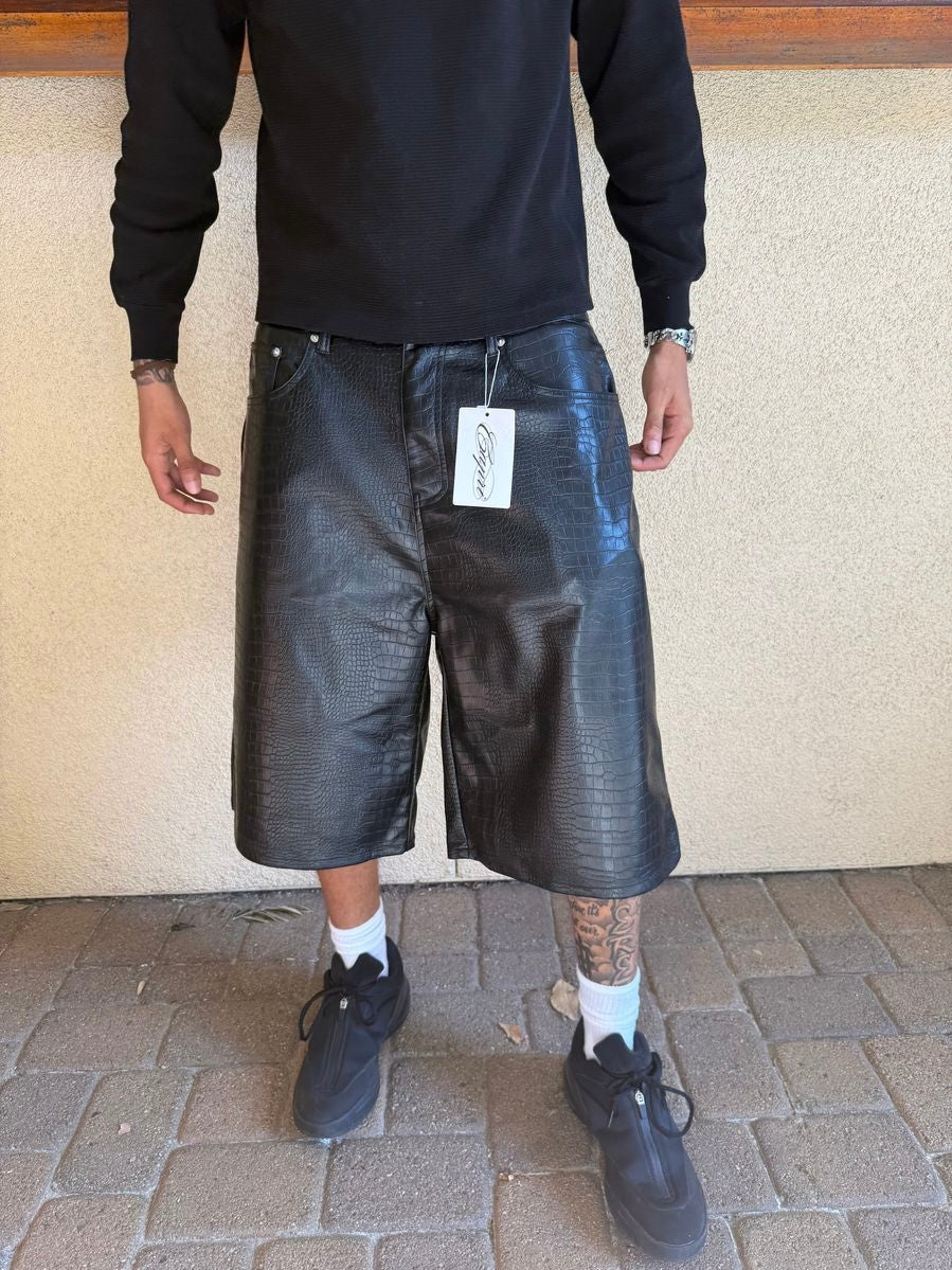 Project Capri Black Croc Leather Shorts