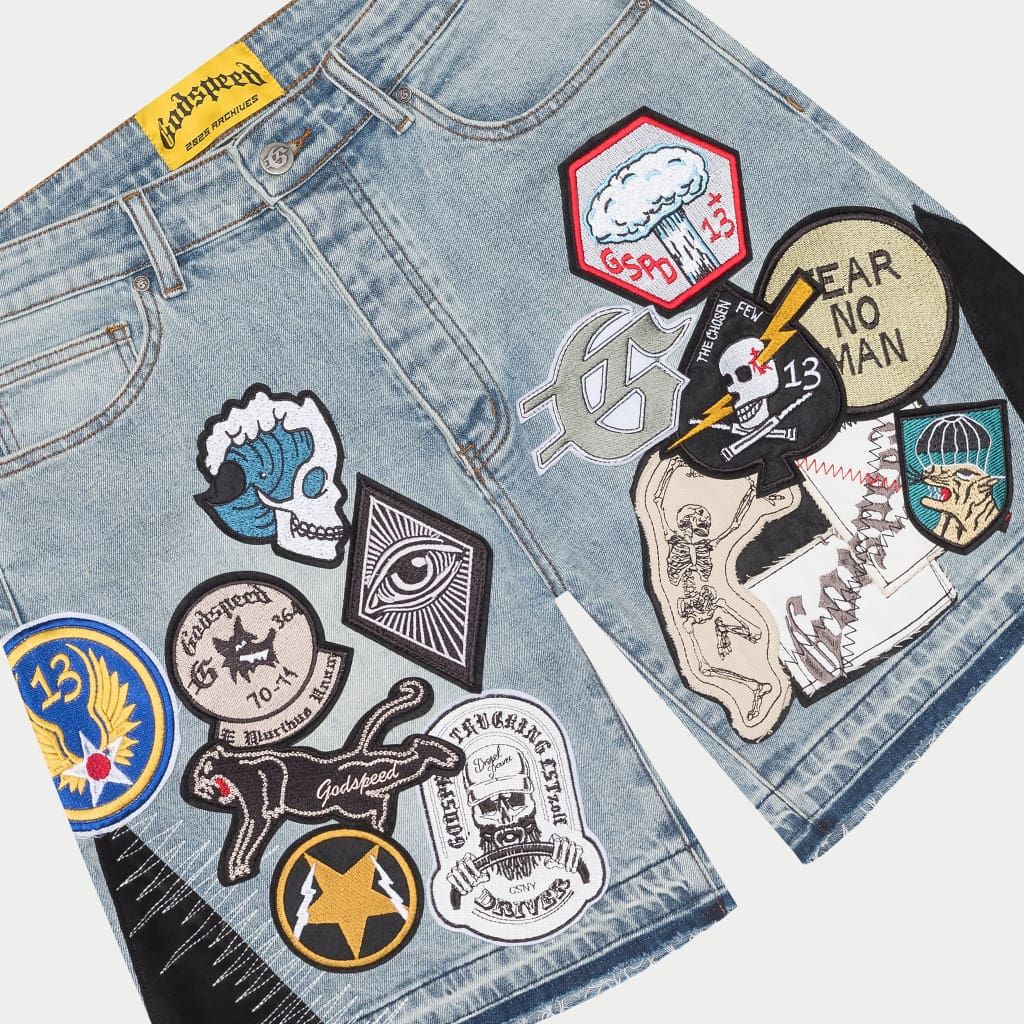 Godspeed Blue Patchwork Denim Shorts