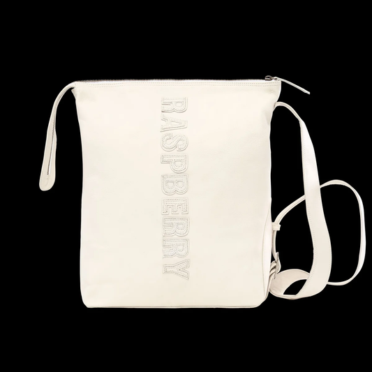 GV Gallery Cream Shoulder Bag, cream pebbled leather shoulder bag with a tonal debossed Raspberry wordmark