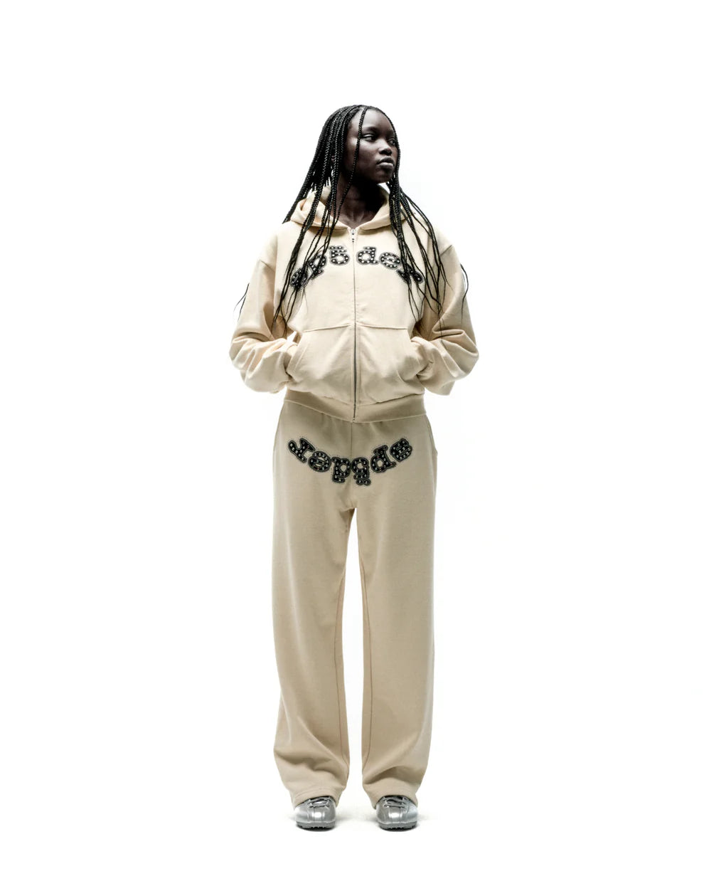 Sp5der Cream Mixed Stone OG V2 Zip Hoodie