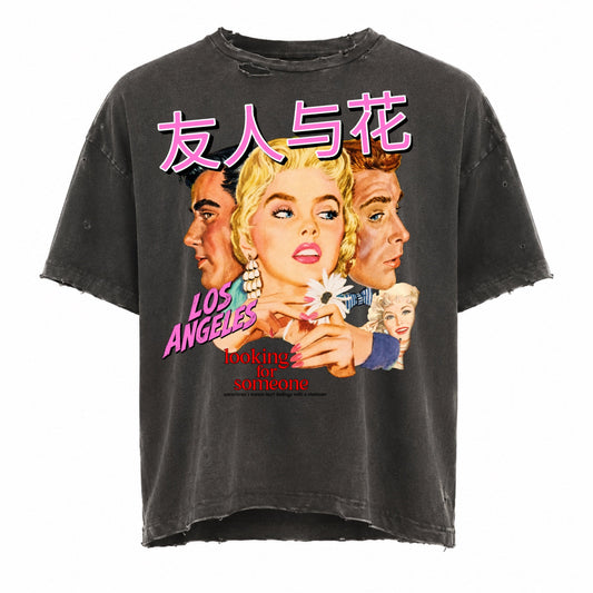 Amis et Fleurs Vintage Black Looking for Love in LA T-Shirt