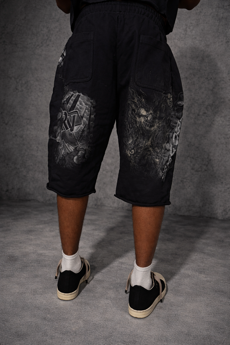 Retrovert Black Reaper Sweat Shorts