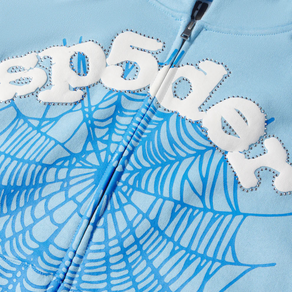 Sp5der Sky Blue OG Web Zip Hoodie
