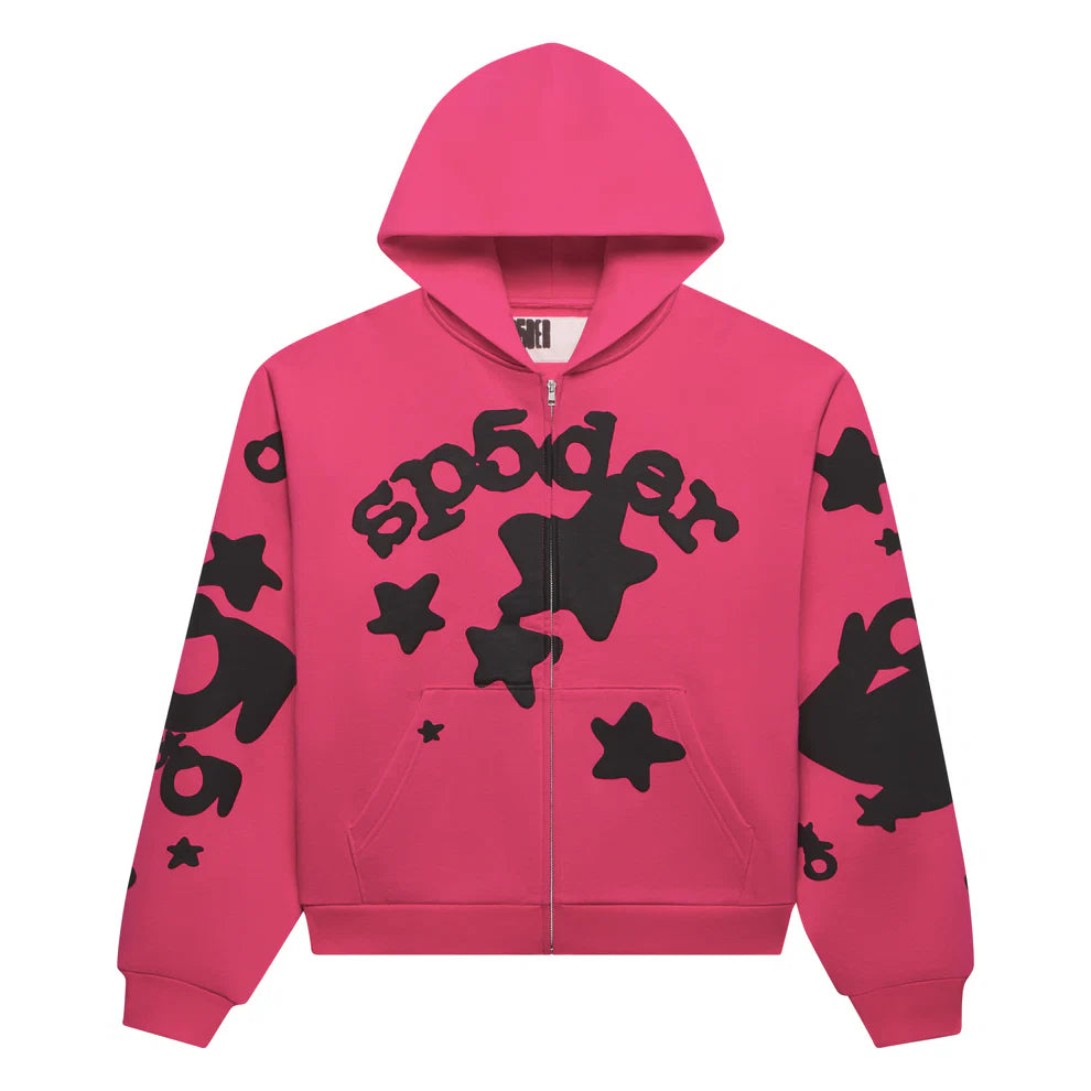 Sp5der Pink Black Beluga Zip Hoodie