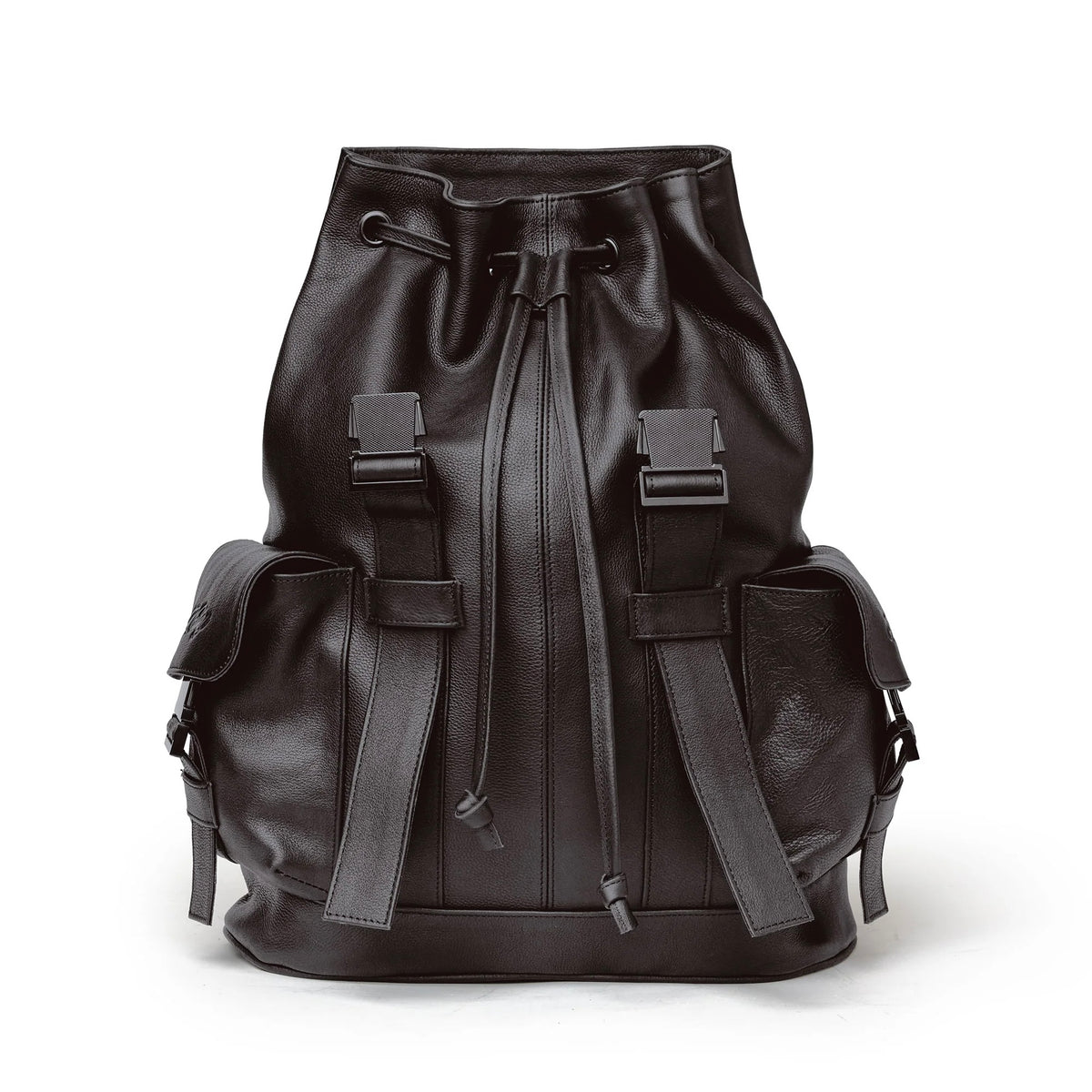 Vale Chocolate Tactician Backpack with the flap open showing the drawcord cinch top