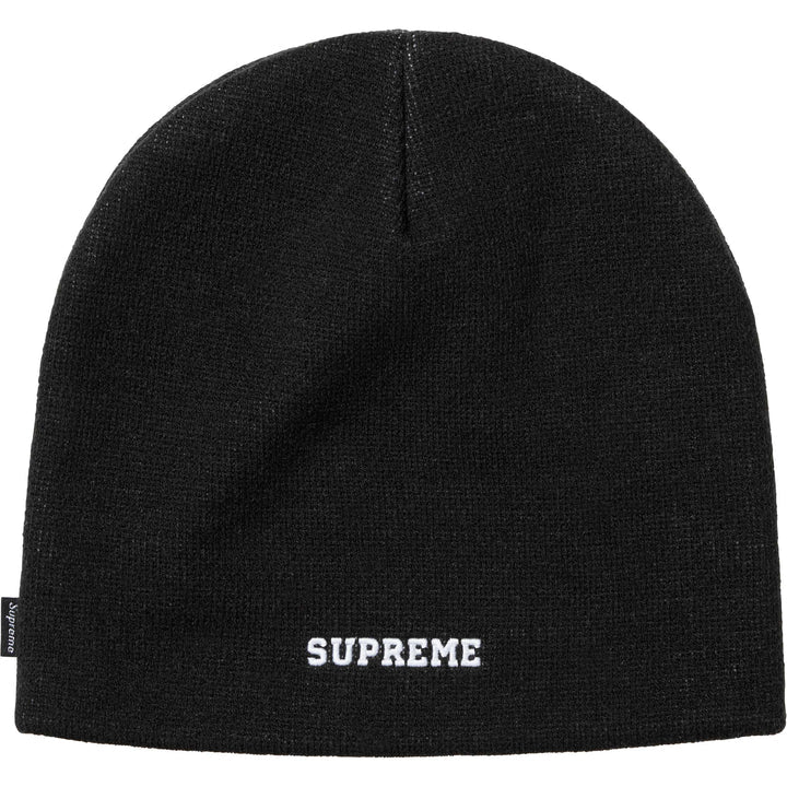 Back of the black Supreme x Nike Oval beanie with white SUPREME lettering