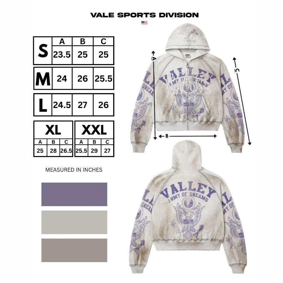Vale Grey Army Zip Hoodie