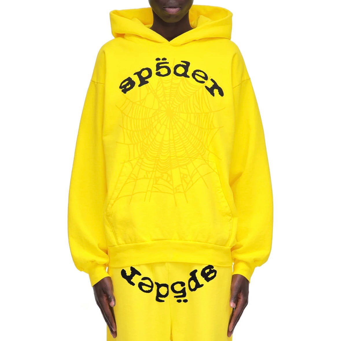 Sp5der Yellow Black Legacy Hoodie On Body Front Male