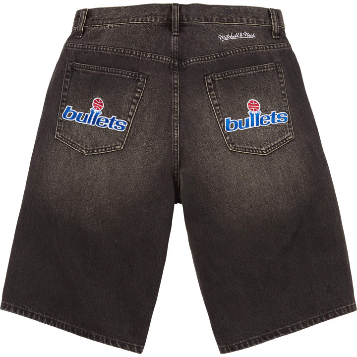 Supreme Mitchell & Ness Bullets Washed Black Baggy Denim Shorts