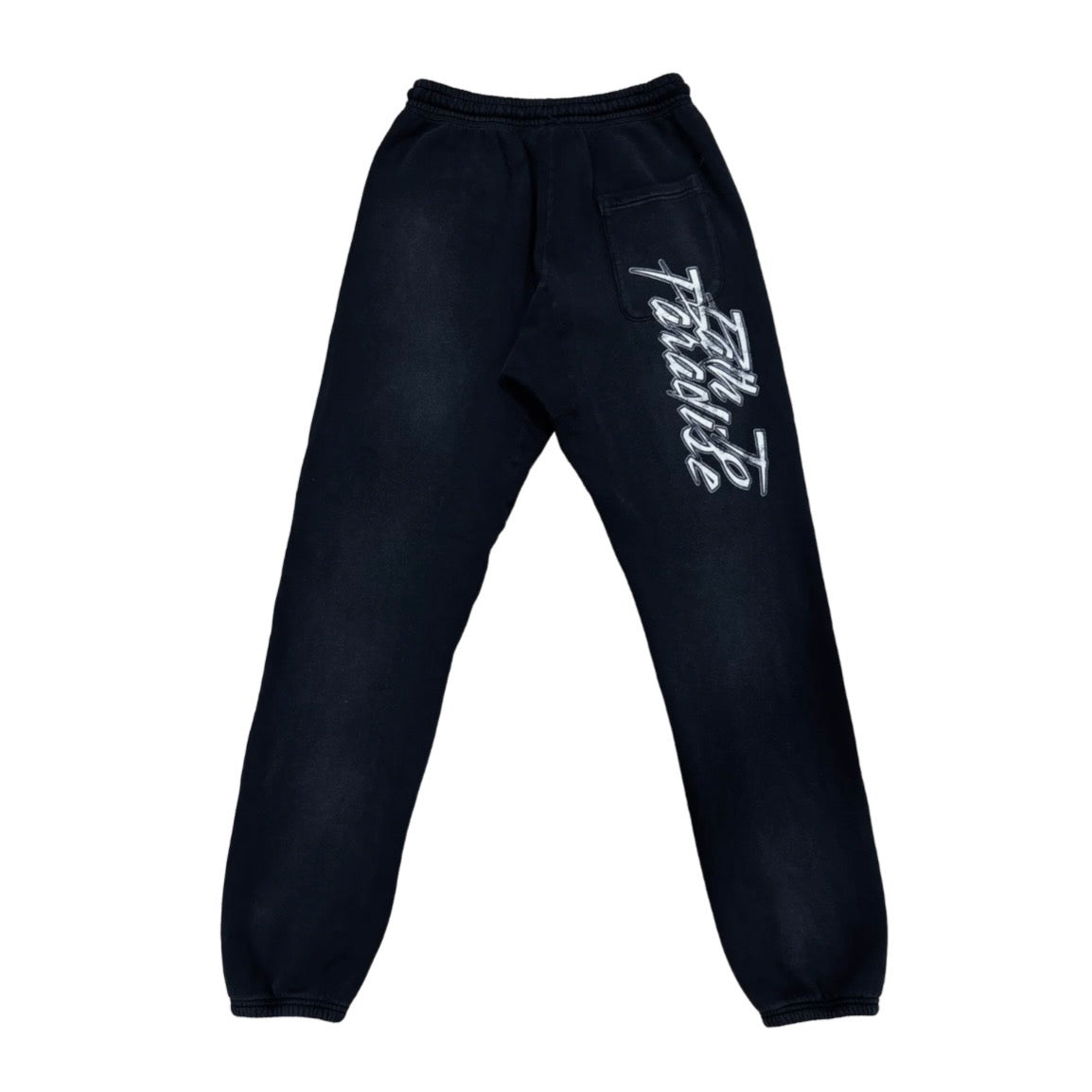 Hellstar Black Racer Sweatpants back with white From Hellstar With Love script on the thigh