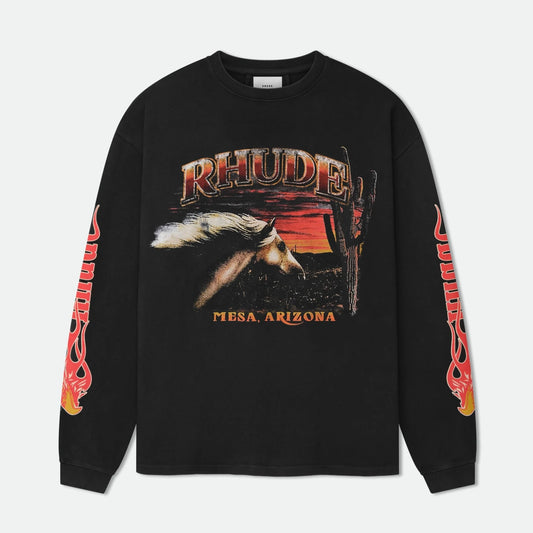 Rhude Vintage Black Mesa Stallion Long Sleeve