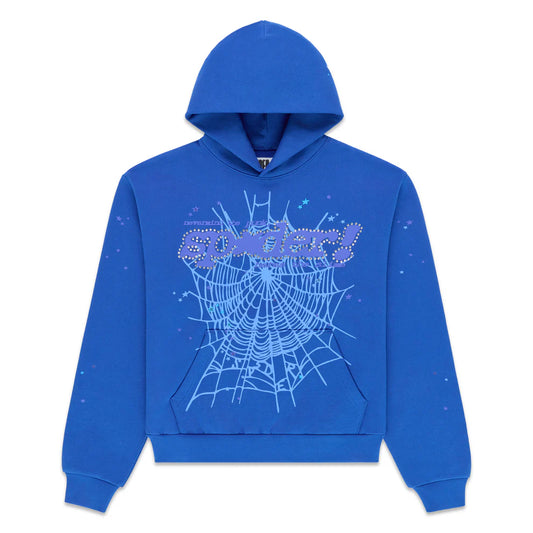 Sp5der Blue Rhinestone Punk V2 Hoodie