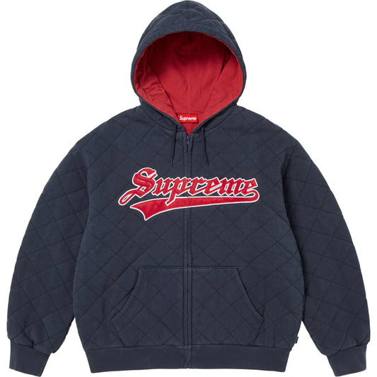 Supreme Navy Quilted Zip Hoodie