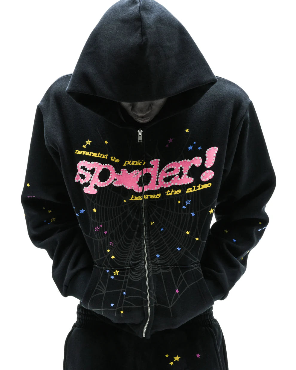 Sp5der Black Punk V2 Zip Hoodie