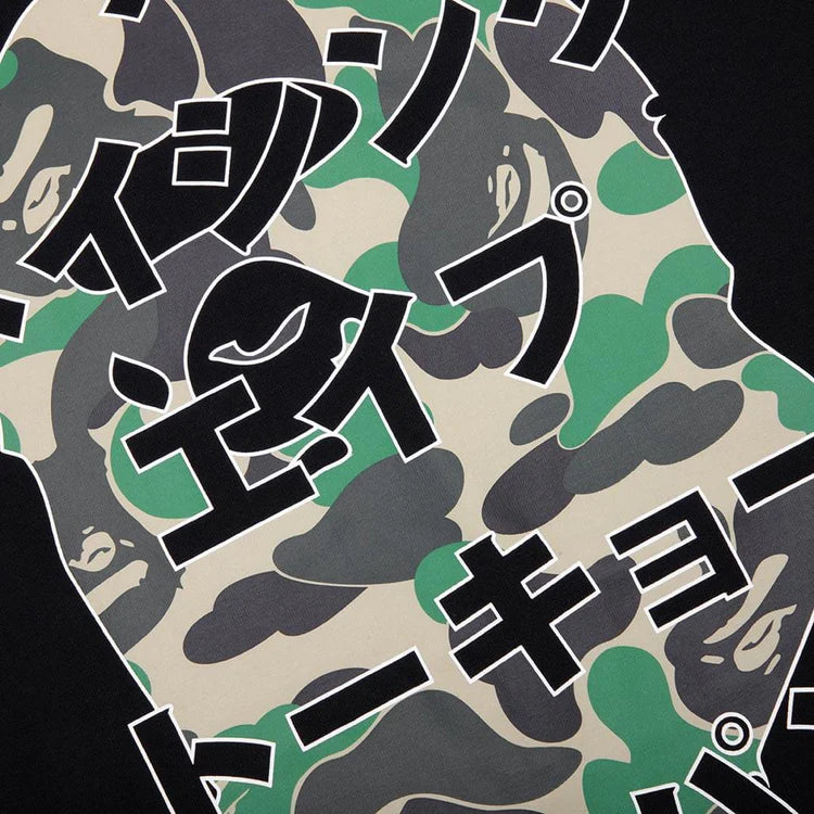 Bape Black Green Japanese Letters Long Sleeve Close VIew