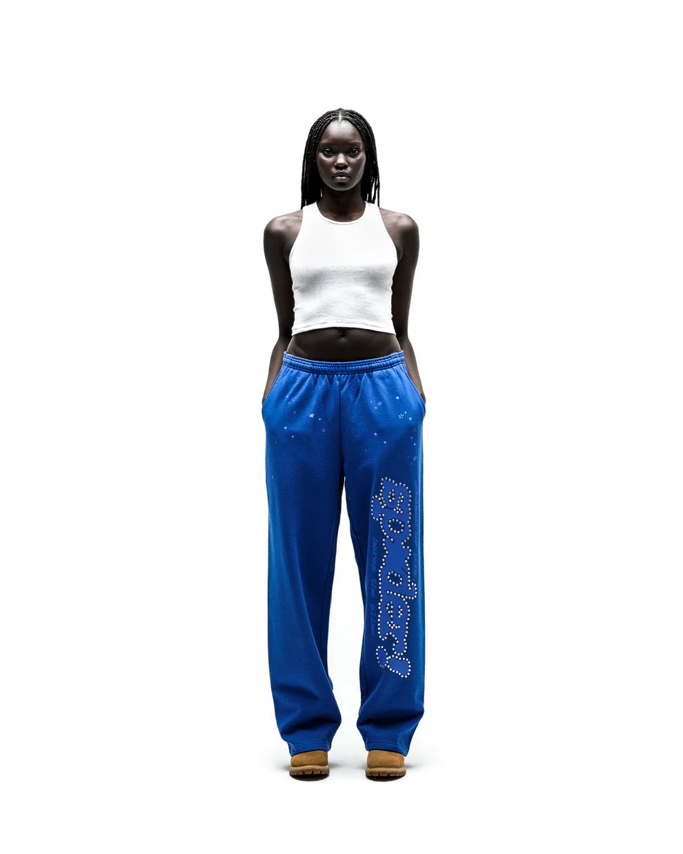 Sp5der Blue Rhinestone Punk V2 Sweatpants