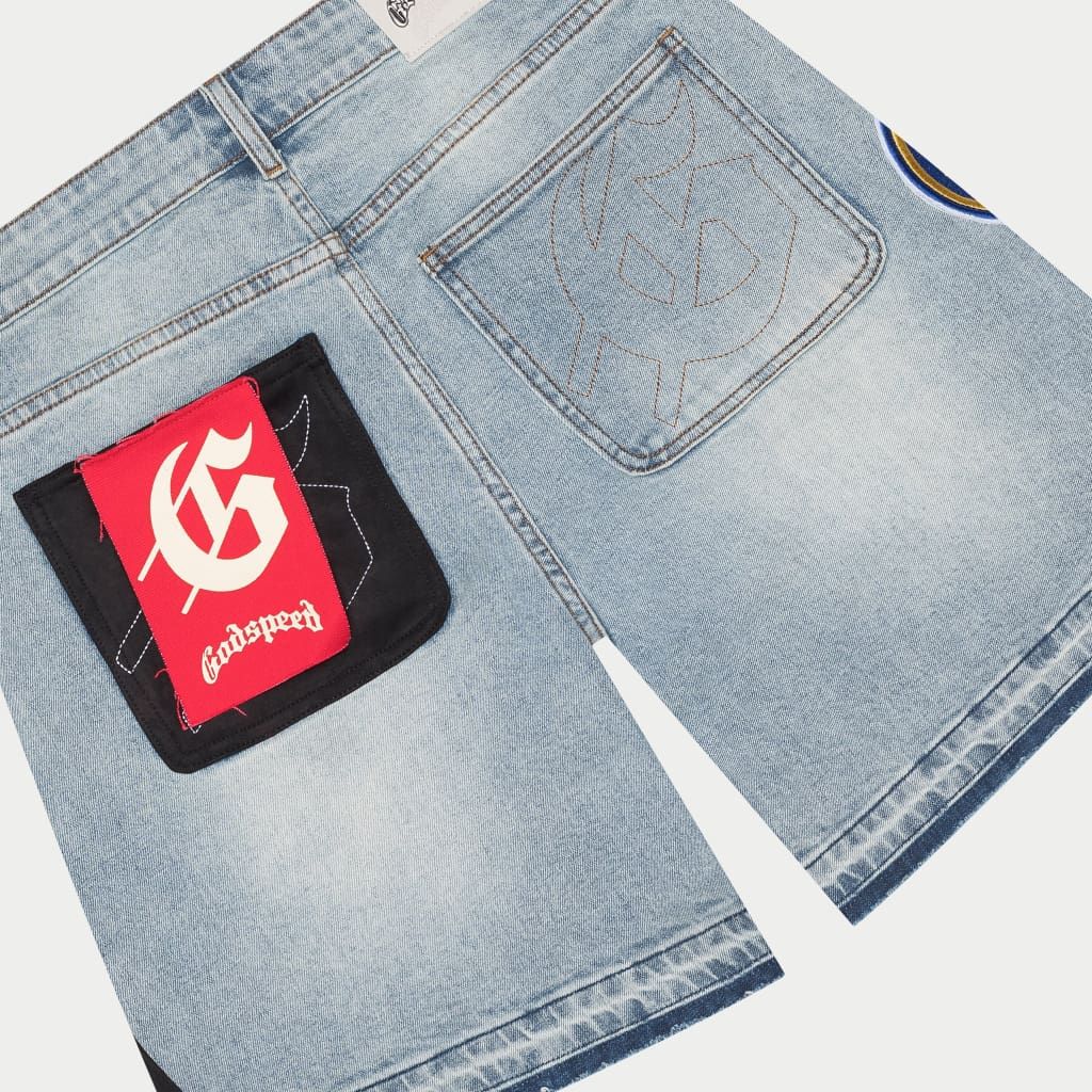 Godspeed Blue Patchwork Denim Shorts