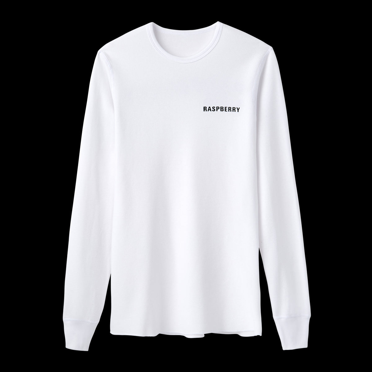GV Gallery Kimbo Slice Thermal, white long-sleeve waffle thermal on black, small dark RASPBERRY text at the chest