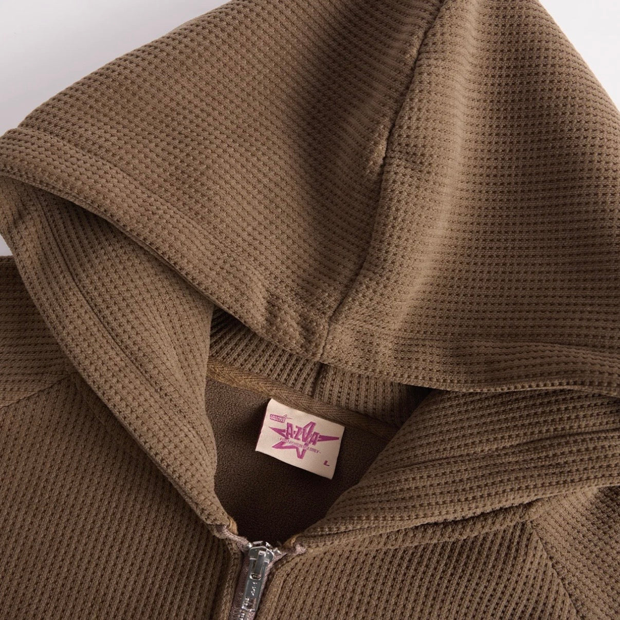 AZVA Brown Waffle Zip Hoodie