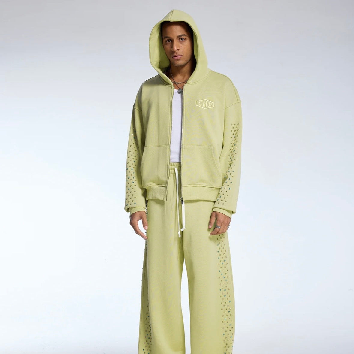 AZVA Sage Crystal Cactus Zip Hoodie