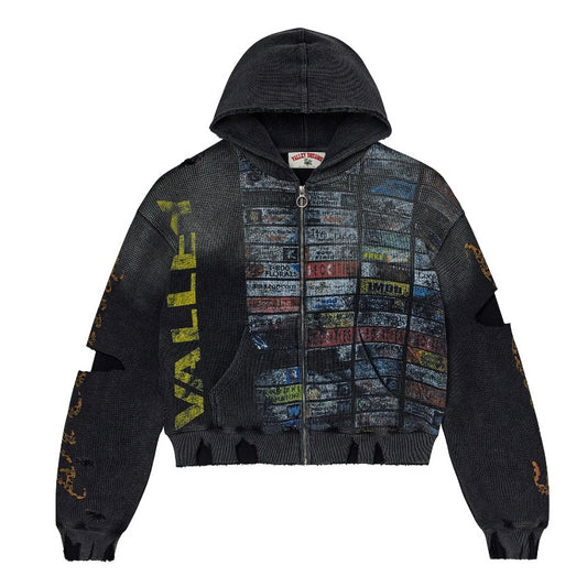Vale Black Glitch Zip Hoodie