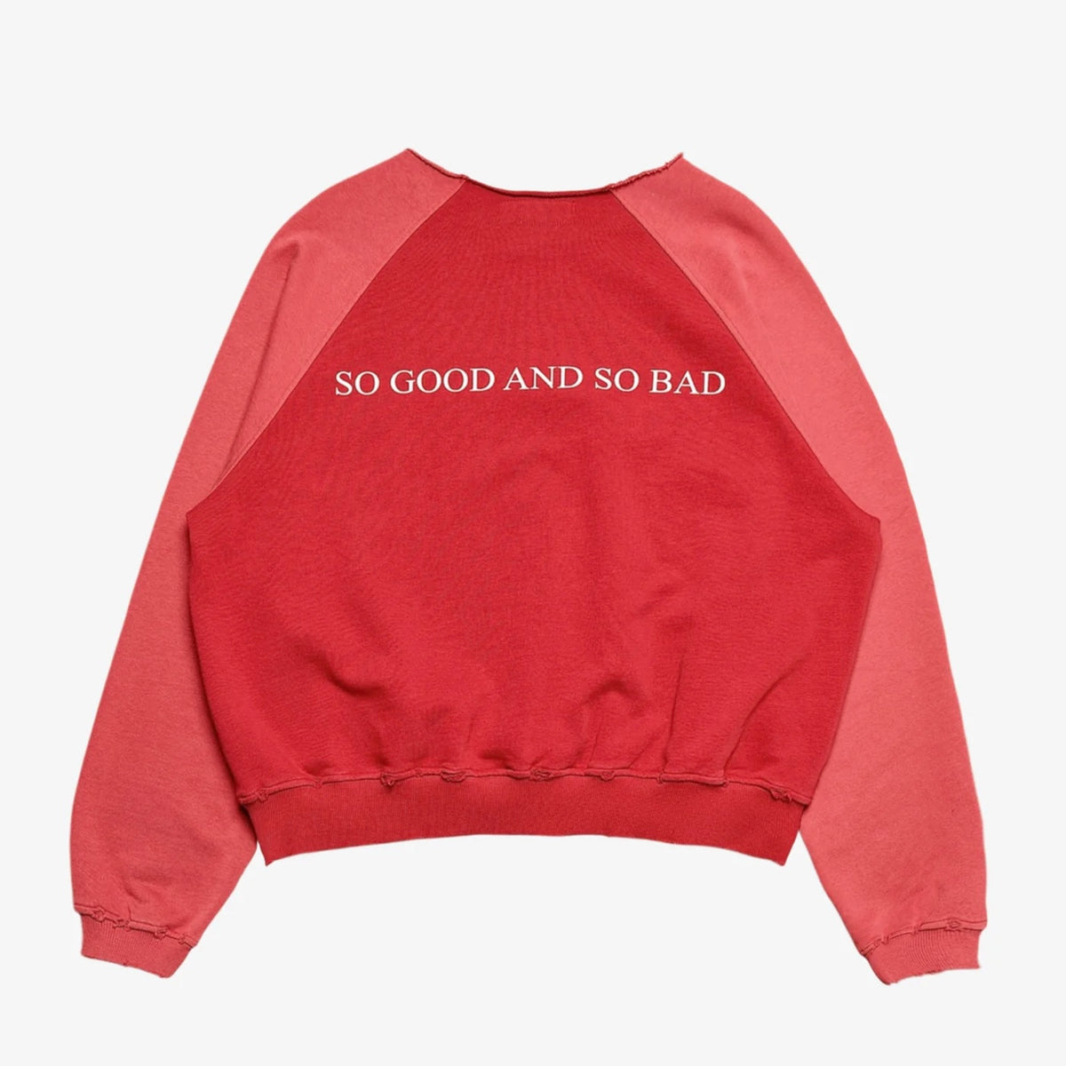 Back of the Bottega Desires Fire Of Desire crewneck with SO GOOD AND SO BAD printed across the shoulders