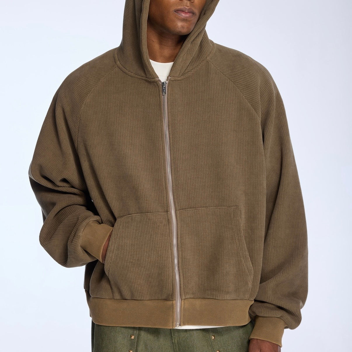 AZVA Brown Waffle Zip Hoodie