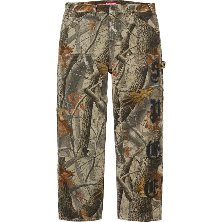 Supreme Realtree Camo Double Knee Painter Pants front view showing the double knee panels and hammer loop