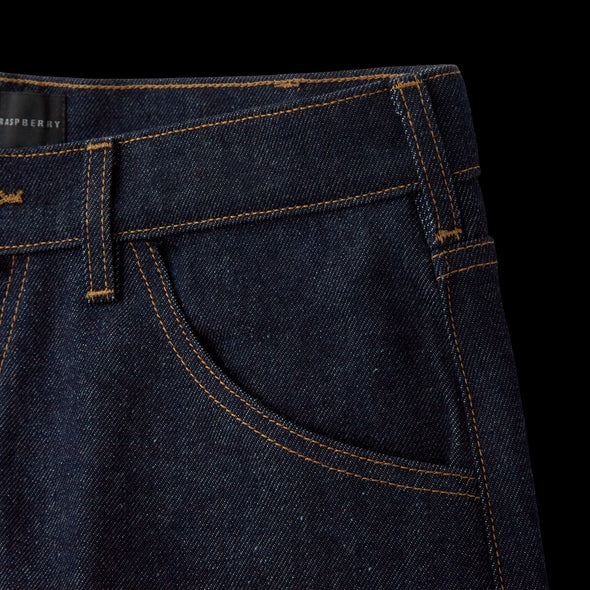 GV Gallery Belt Jorts close-up of the front pocket, belt loop and contrast stitching