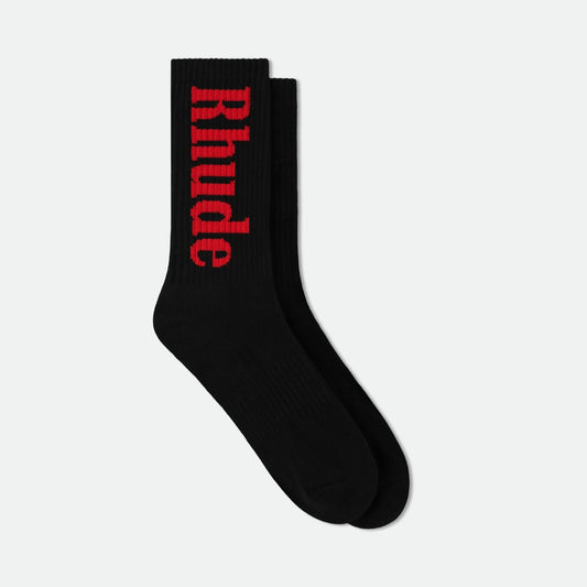Rhude Black Red RH Vertical Logo Socks