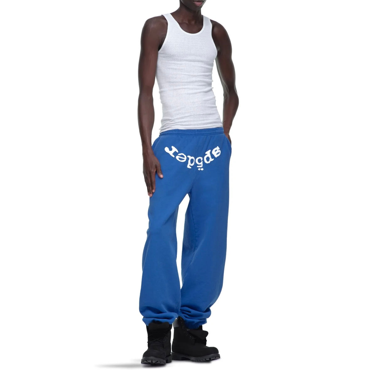Sp5der Blue White Legacy Sweatpants On Body Male
