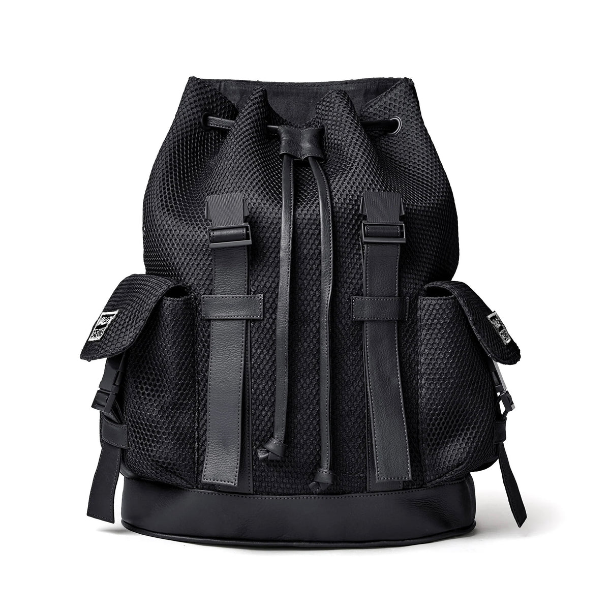 Vale Black Ops Backpack, flap open showing the drawstring top and black leather straps