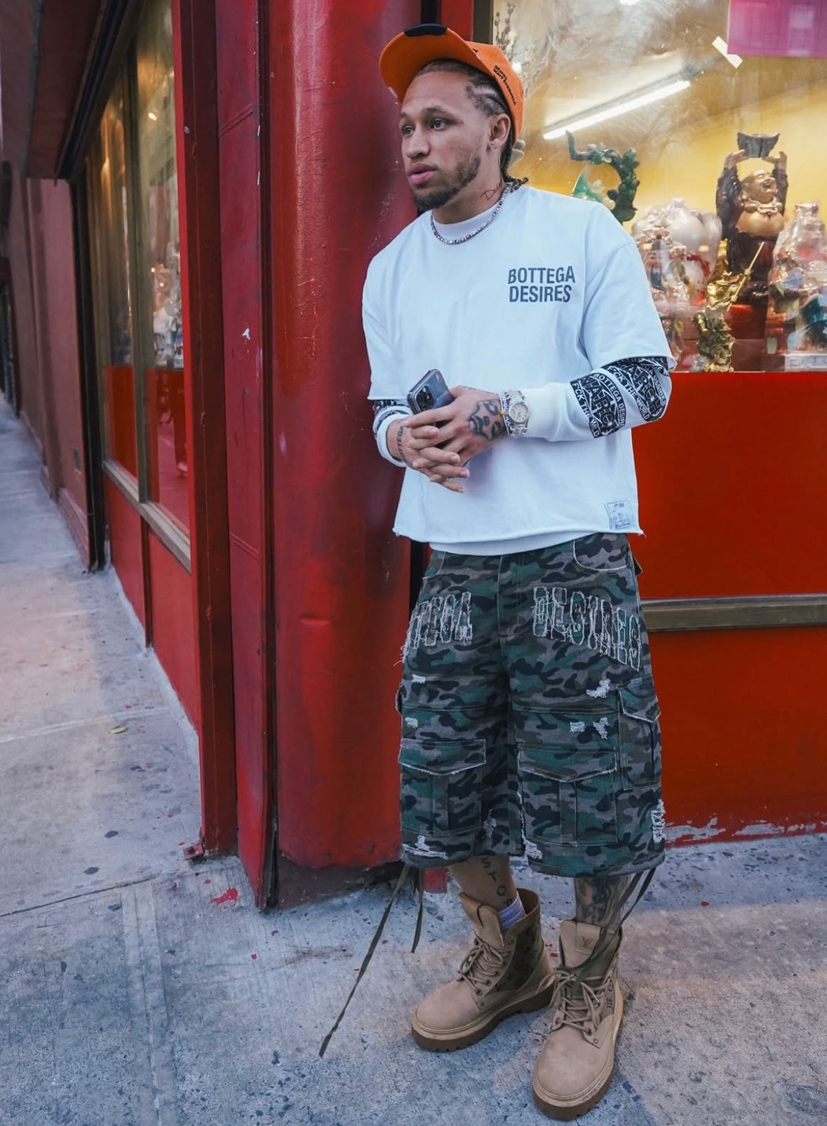 Bottega Desires Camo Cargo Shorts